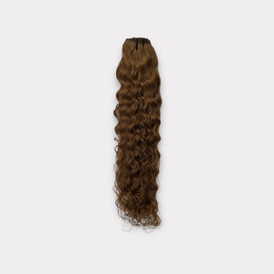 Hår trense extension - Krøller -  Warm Brown 4 - 100% ægte hår